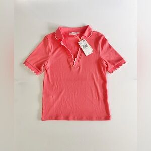 Mango Ribbed Cotton Polo Shirt in Coral Red
